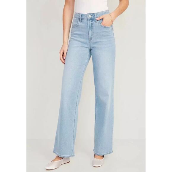Old Navy Jeans Womens 12P Blue High-Waisted Wow Wide Leg Light Wash Denim NWT - Picture 1 of 5